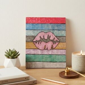 ✨ Pop Art Pink Lips Acrylic Painting on Wood Canvas | 8x10 Boho Home Decor ✨
